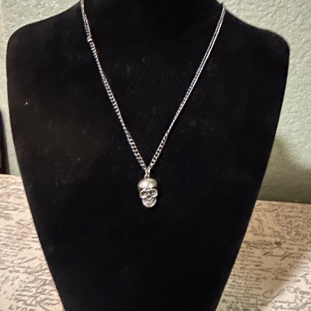 Silver Skull Pendant Necklace